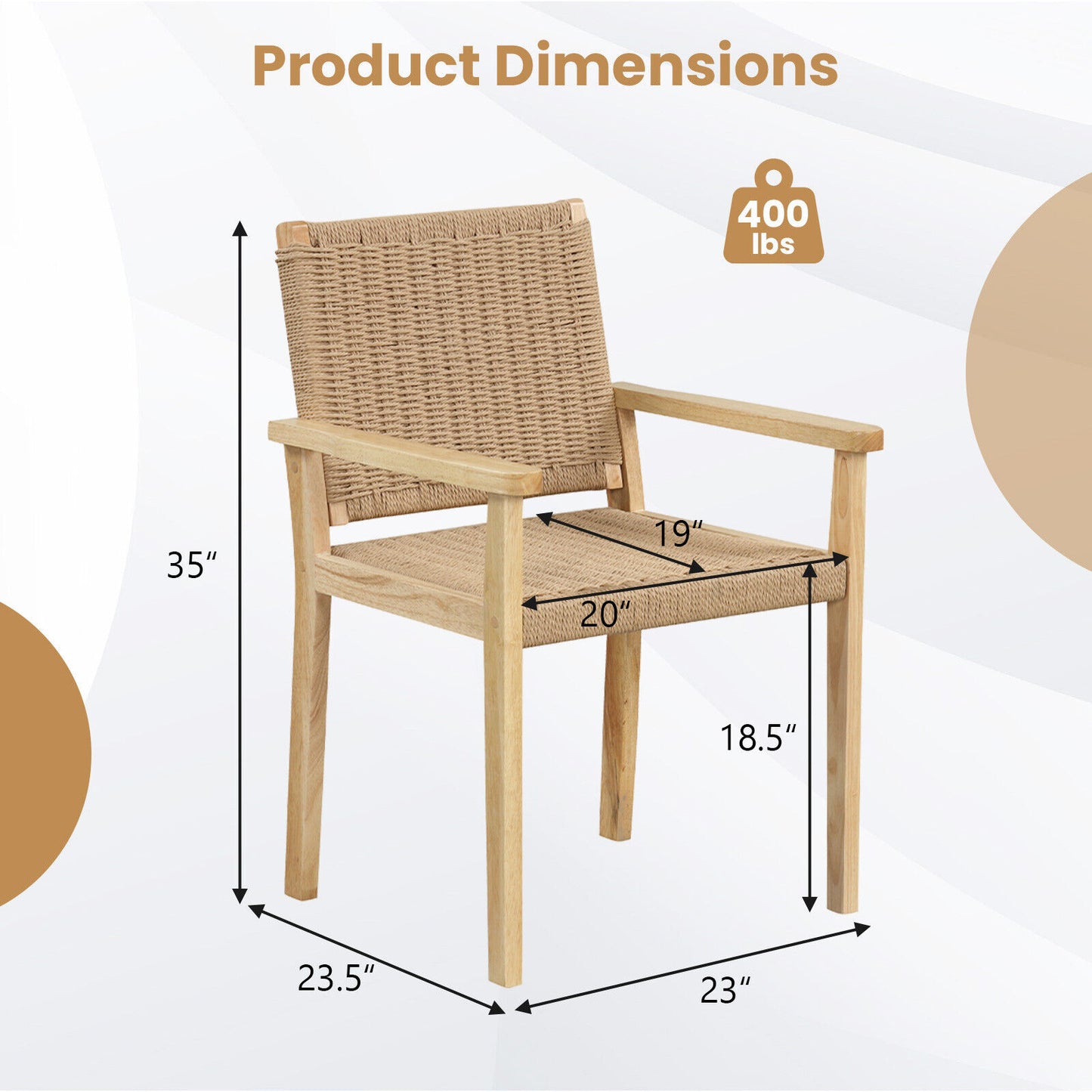Wood Dining Chairs Set of 2 with Woven Rope Seat