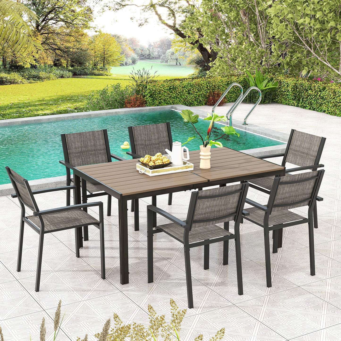 Stackable Patio Dining Chairs Set of 6 with Breathable Fabric