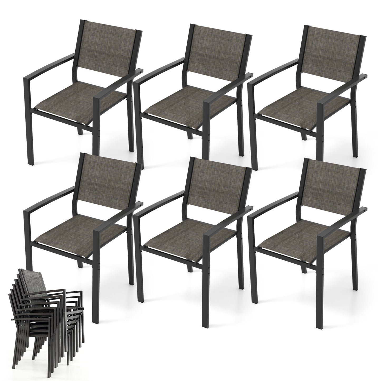 Stackable Patio Dining Chairs Set of 6 with Breathable Fabric