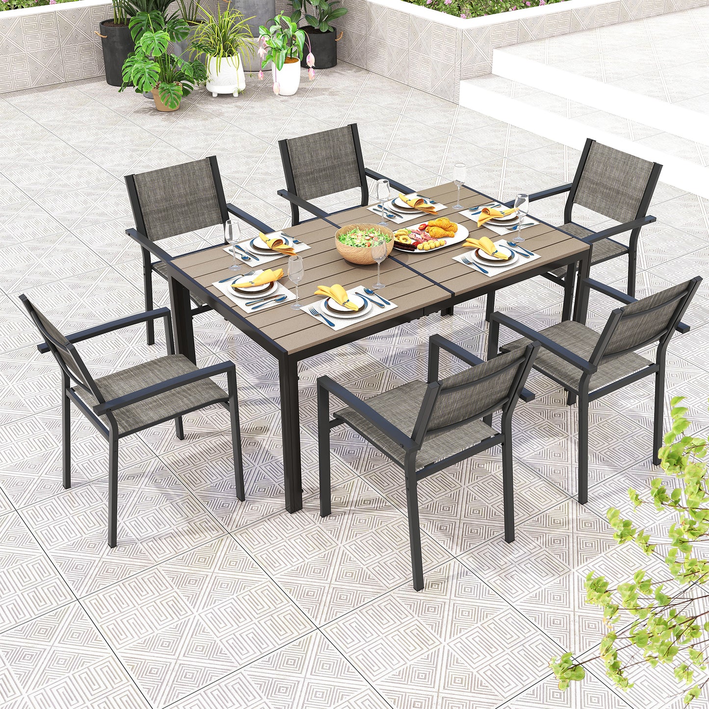 Stackable Patio Dining Chairs Set of 6 with Breathable Fabric
