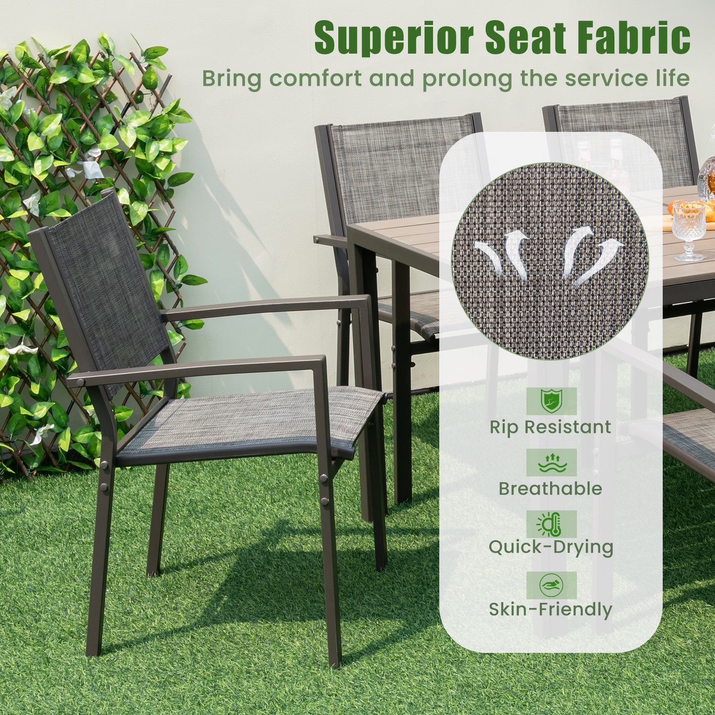 Stackable Patio Dining Chairs Set of 6 with Breathable Fabric