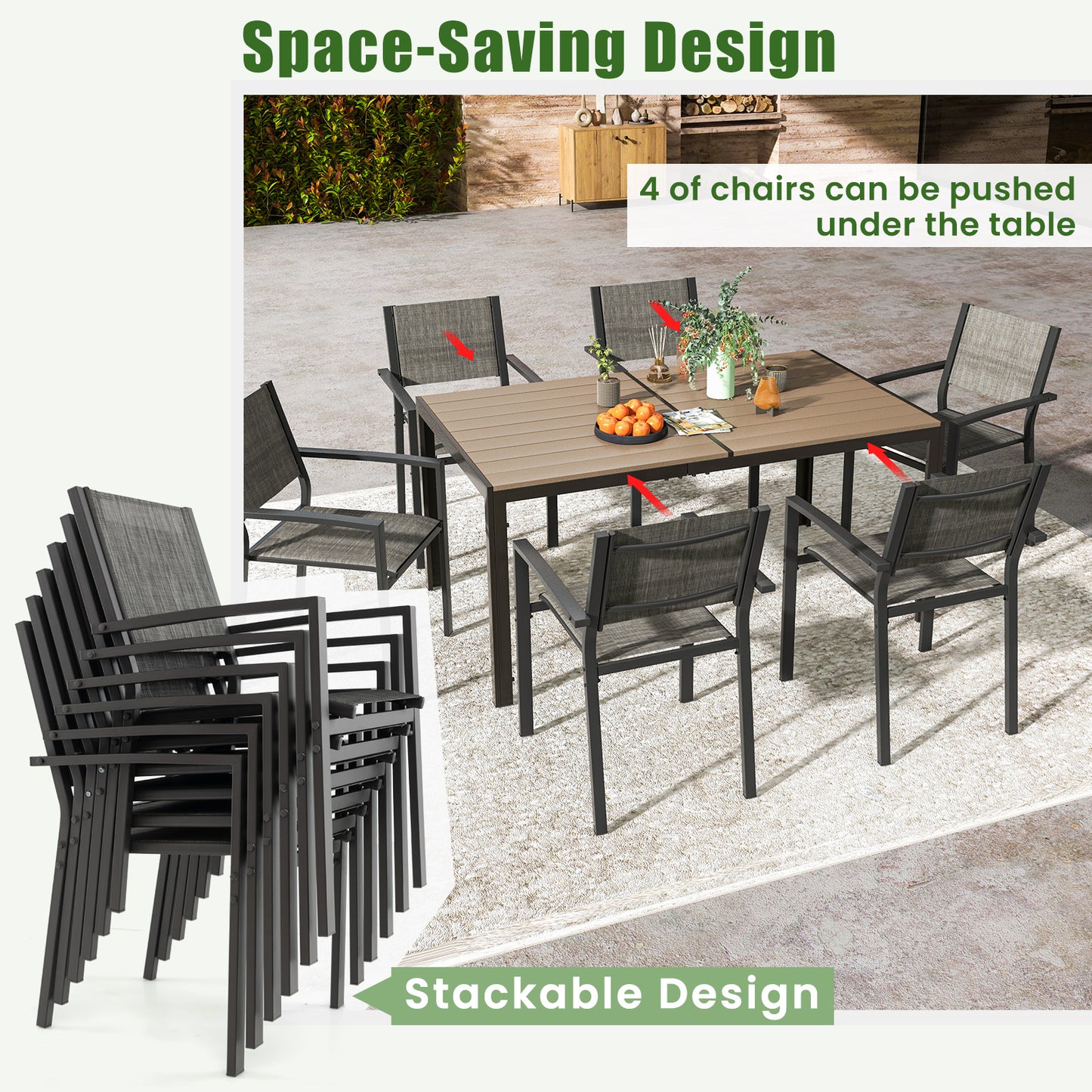 Stackable Patio Dining Chairs Set of 6 with Breathable Fabric