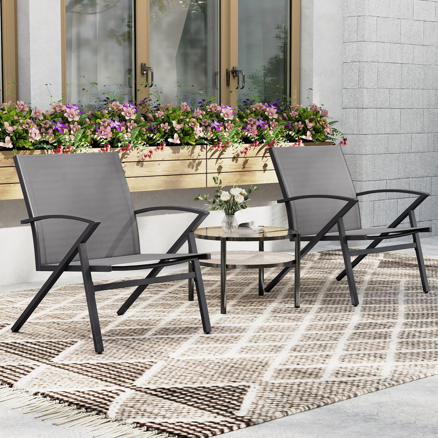 Patio Chairs Set of 2 with Heavy Duty Metal Frame