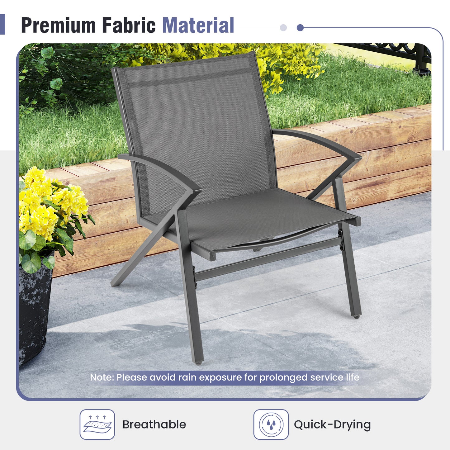 Patio Chairs Set of 2 with Heavy Duty Metal Frame
