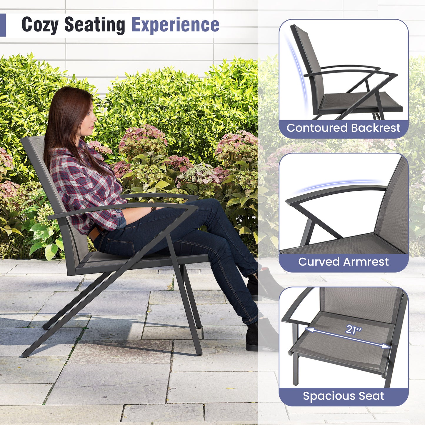 Patio Chairs Set of 2 with Heavy Duty Metal Frame