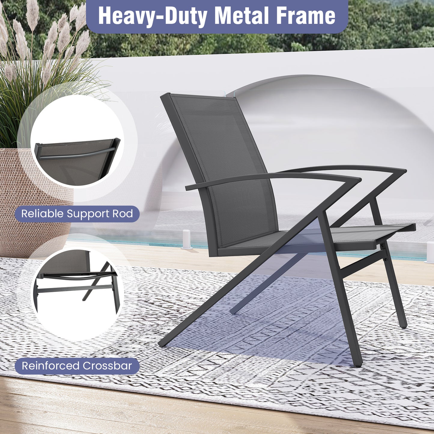 Patio Chairs Set of 2 with Heavy Duty Metal Frame