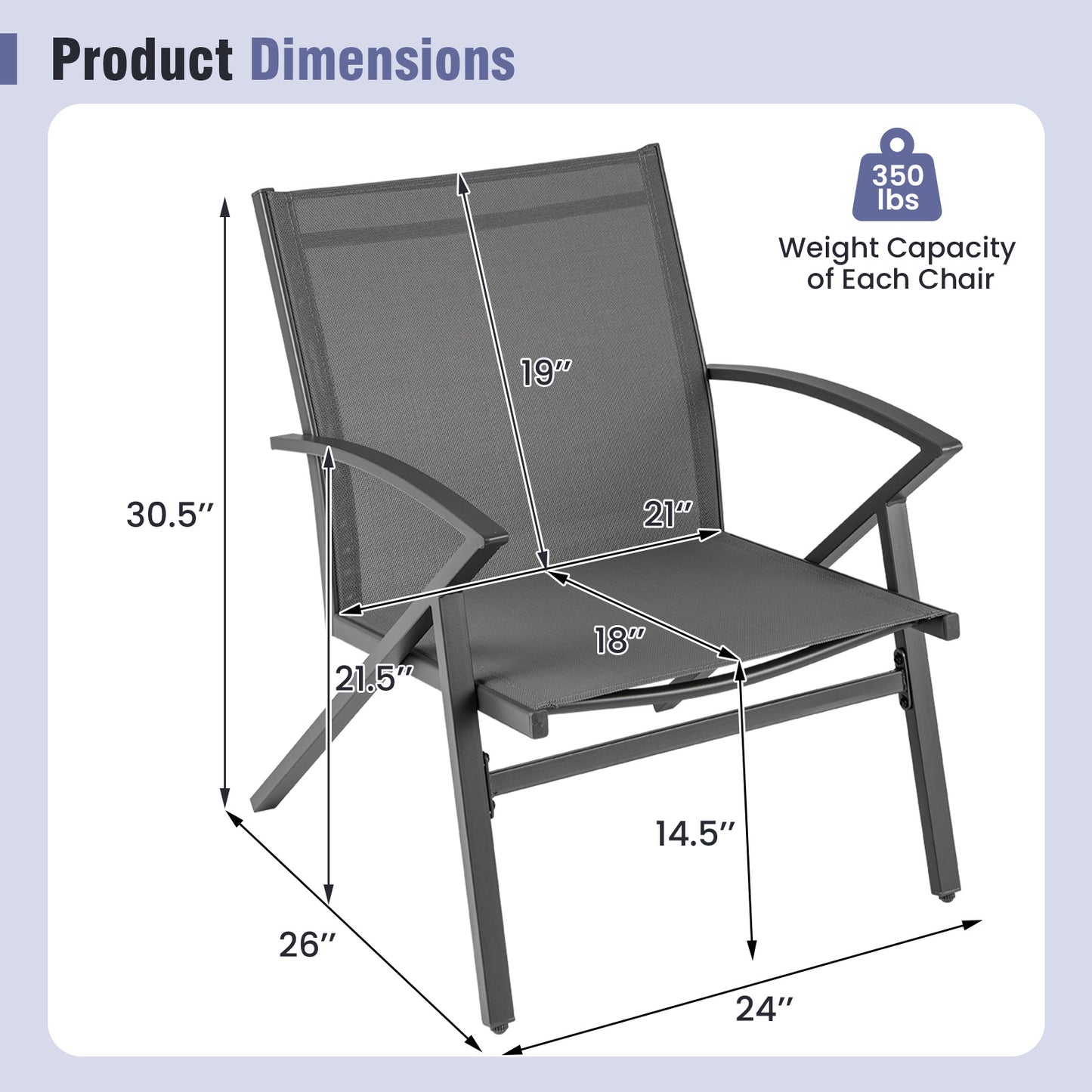 Patio Chairs Set of 2 with Heavy Duty Metal Frame