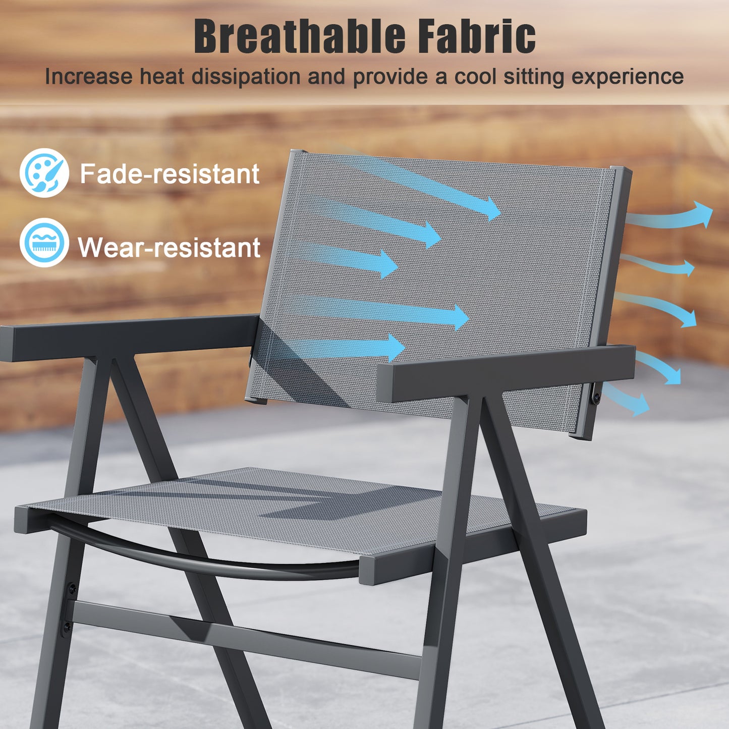 Outdoor Dining Chairs Set of 2 with Breathable Fabric