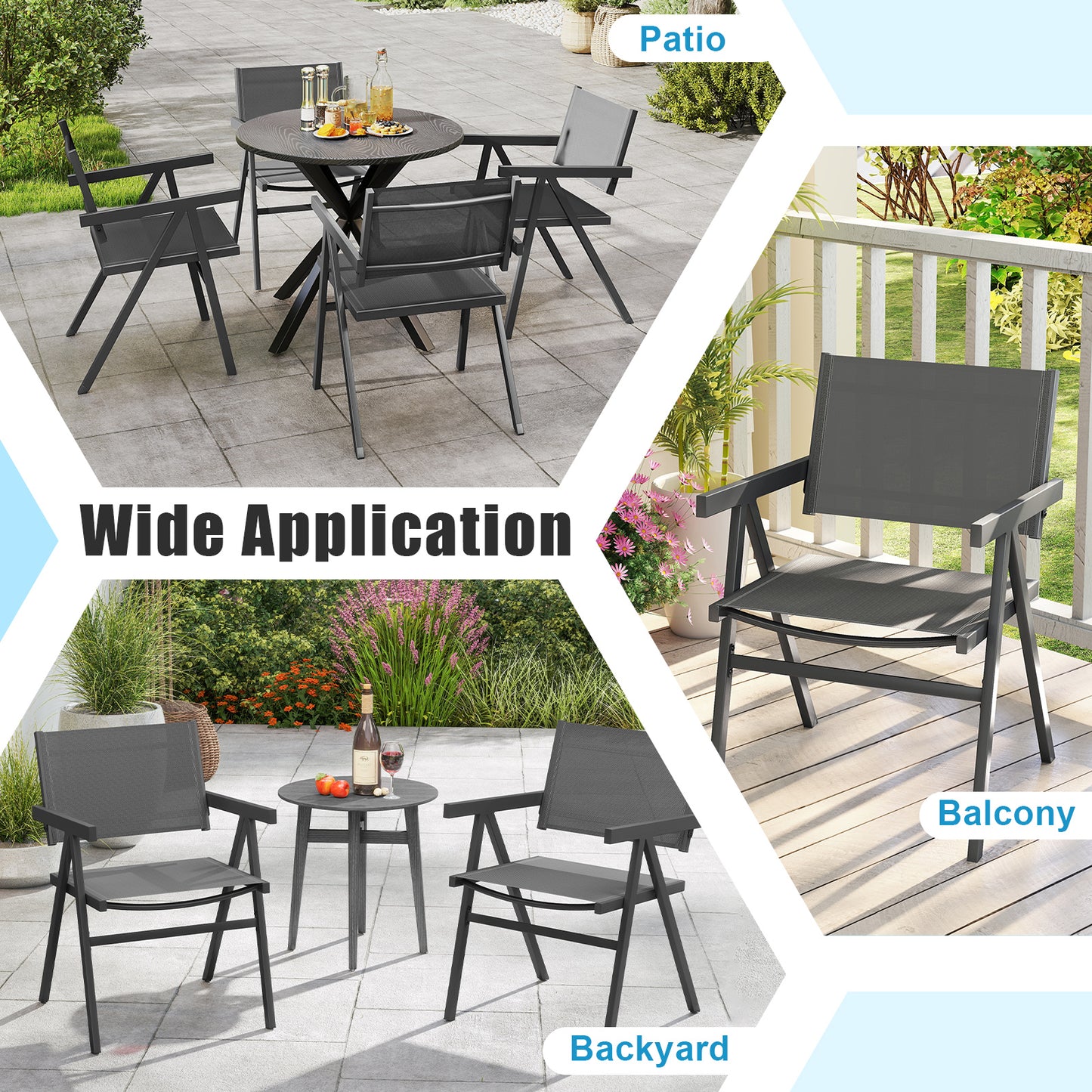 Outdoor Dining Chairs Set of 2 with Breathable Fabric