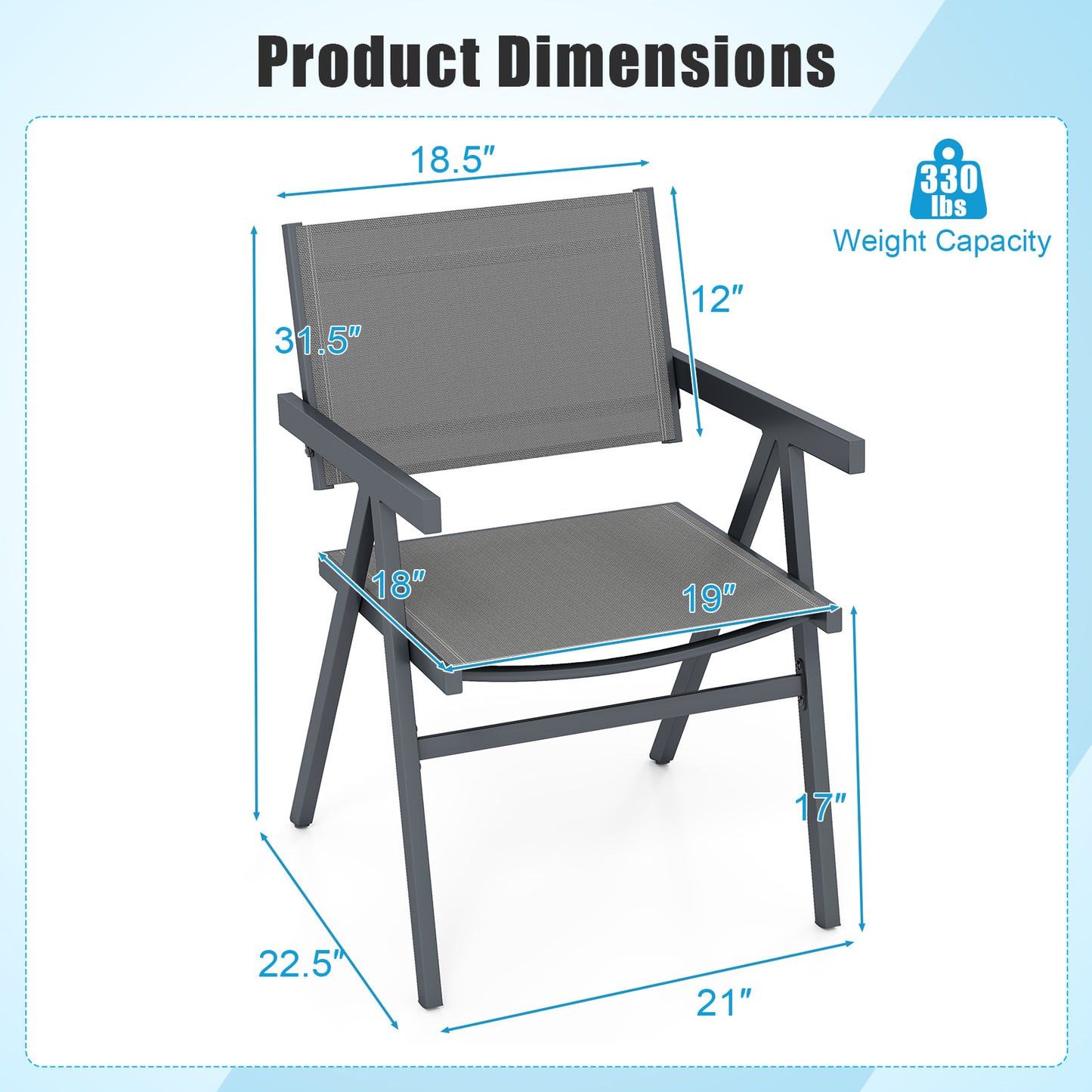 Outdoor Dining Chairs Set of 2 with Breathable Fabric