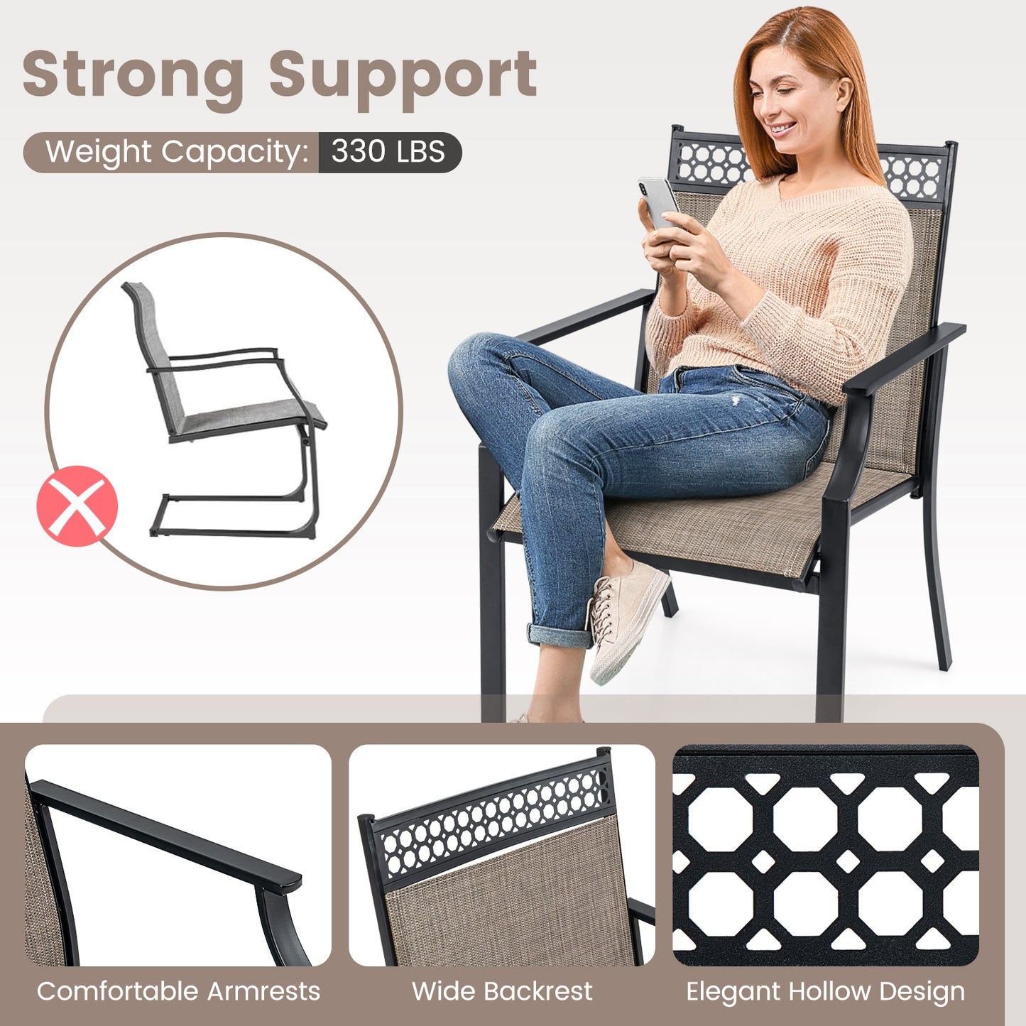 Patio Dining Chairs Set of 2 with Breathable Fabric