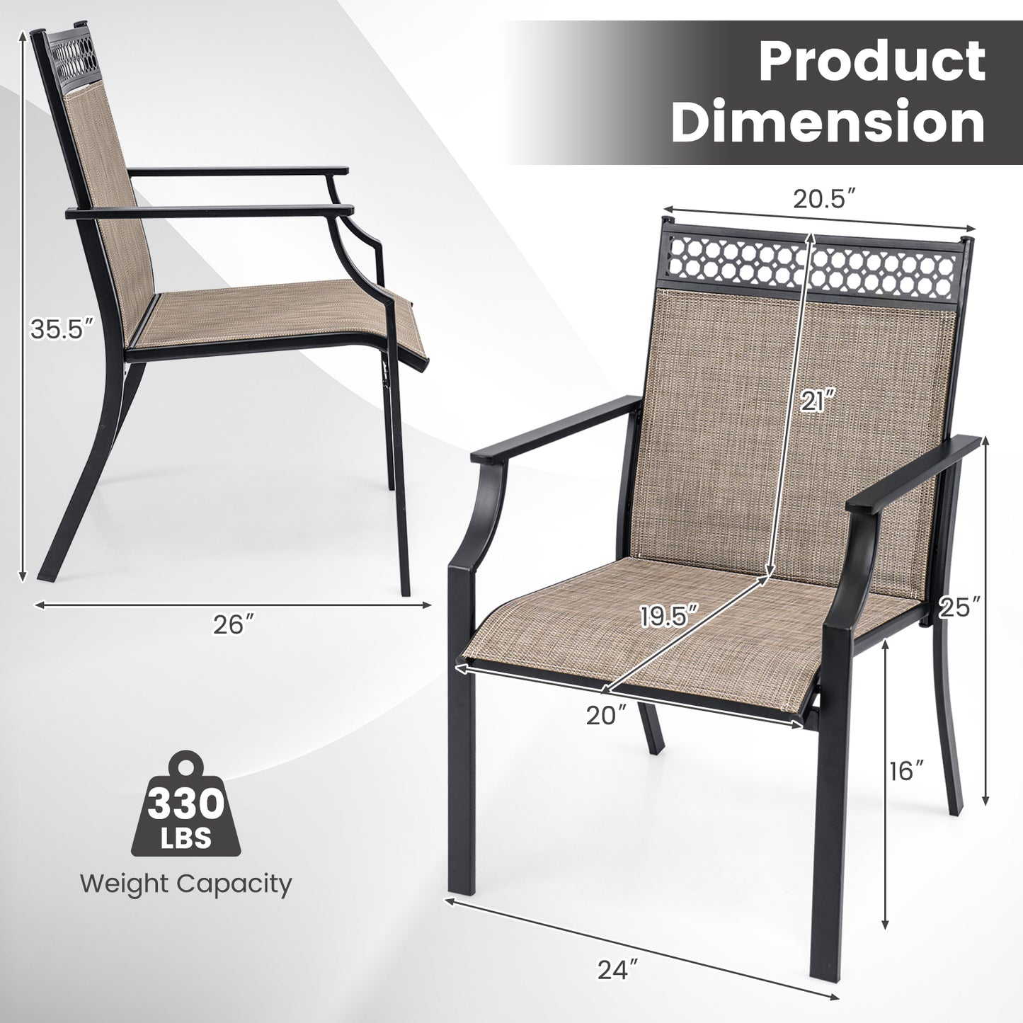 Patio Dining Chairs Set of 2 with Breathable Fabric
