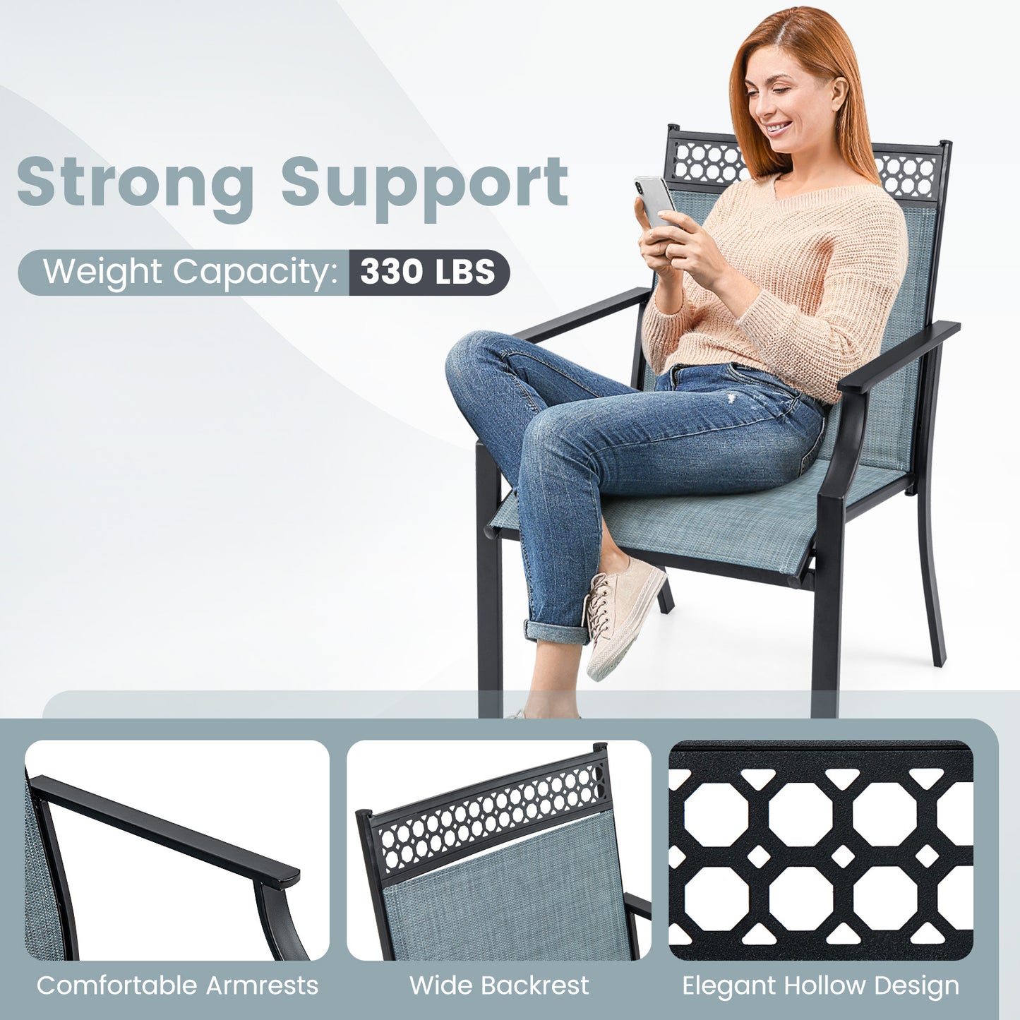 Patio Dining Chairs Set of 2 with Breathable Fabric