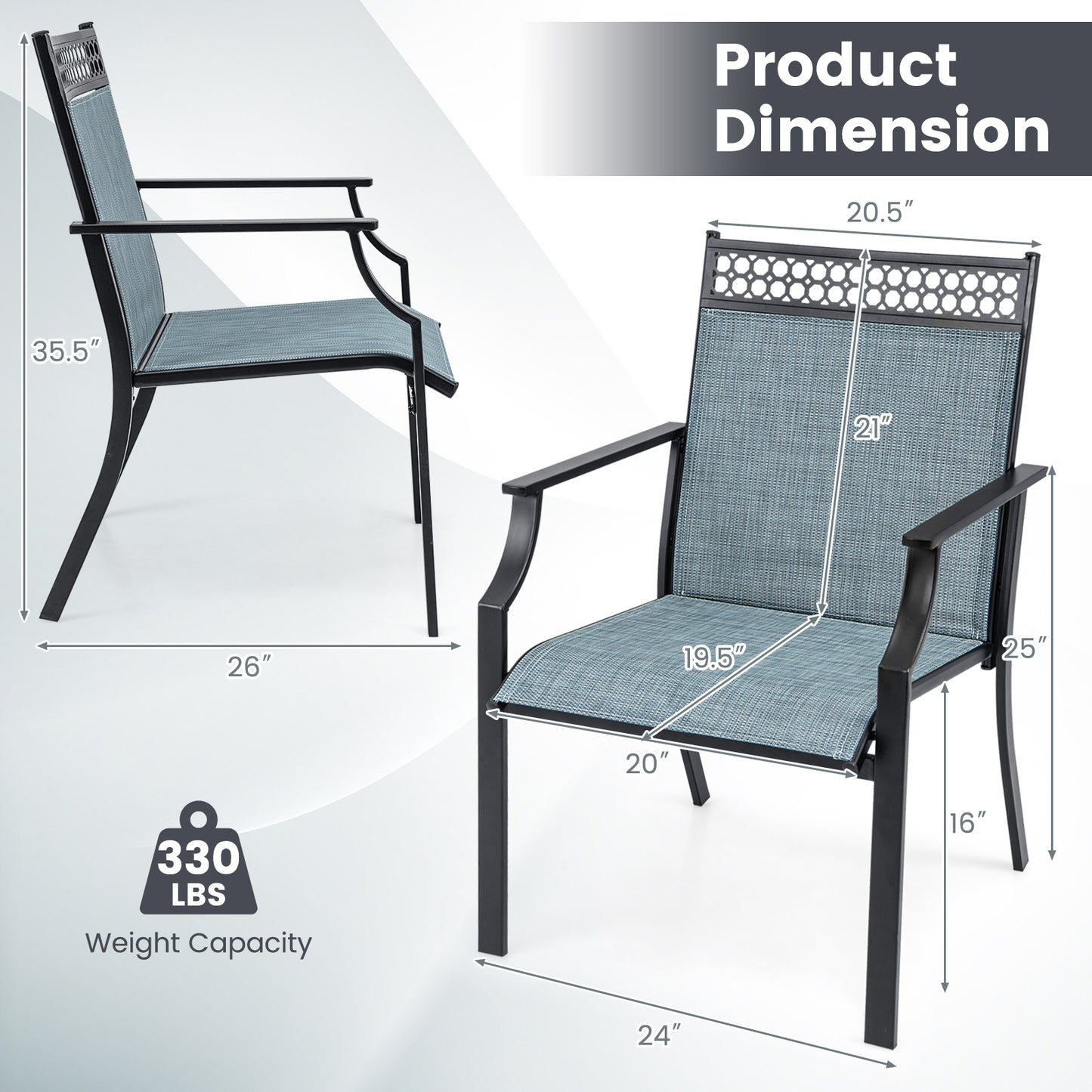 Patio Dining Chairs Set of 2 with Breathable Fabric