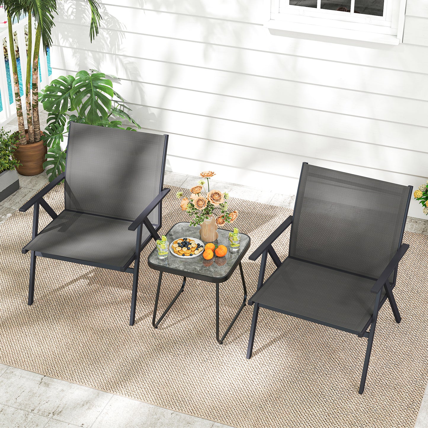 Patio Dining Chairs Set of 2 with Breathable Mesh Fabric