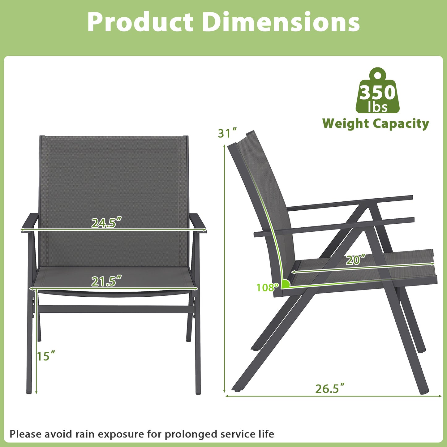 Patio Dining Chairs Set of 2 with Breathable Mesh Fabric