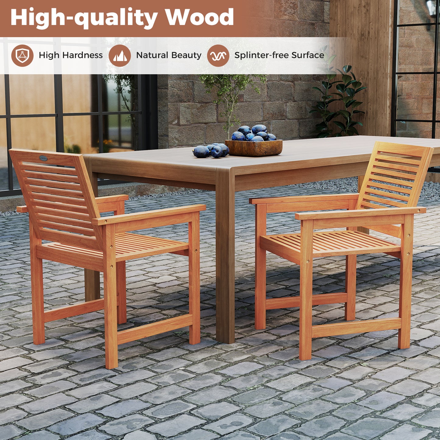 Patio Dining Chairs Set of 2 with Inclined Backrests