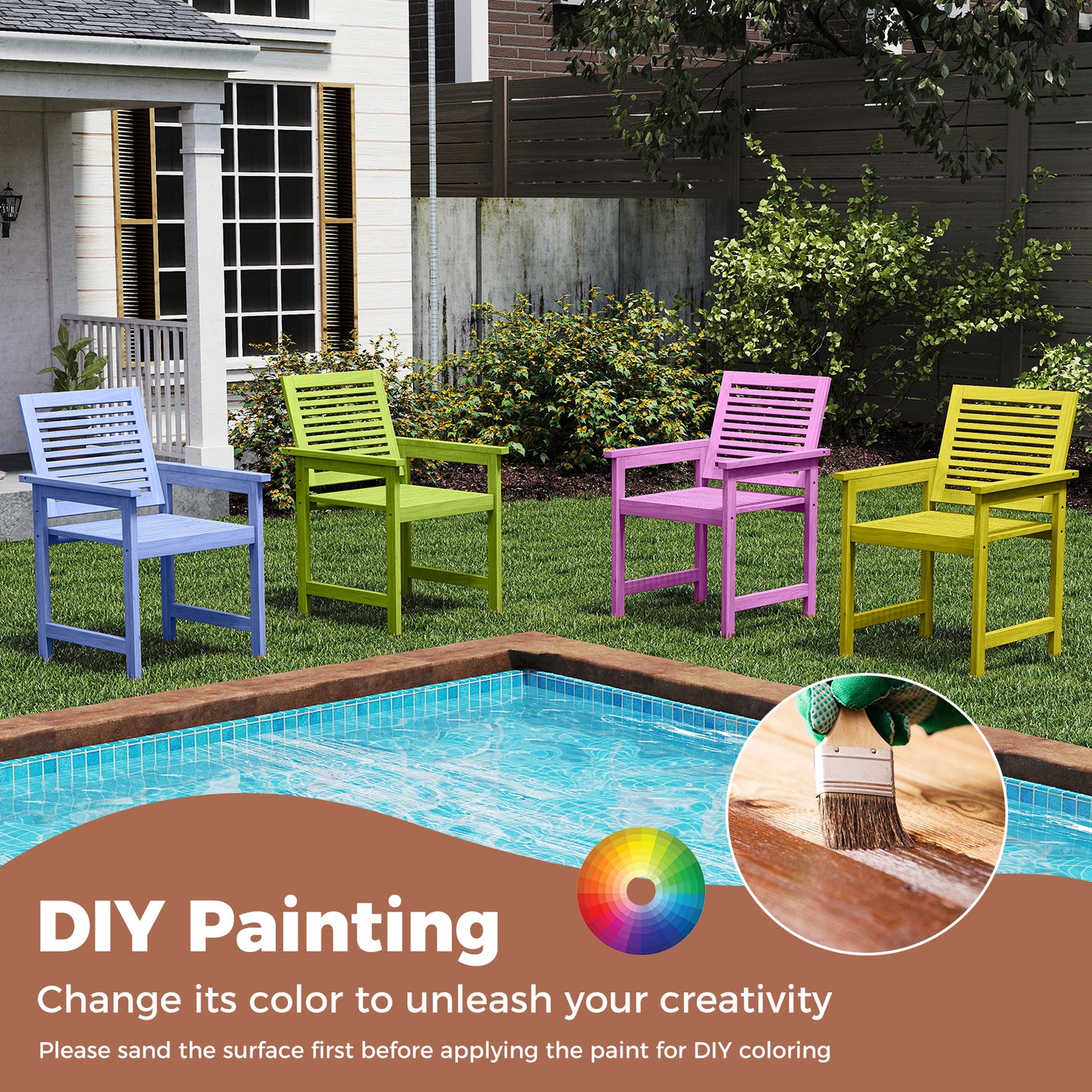 Patio Dining Chairs Set of 2 with Inclined Backrests