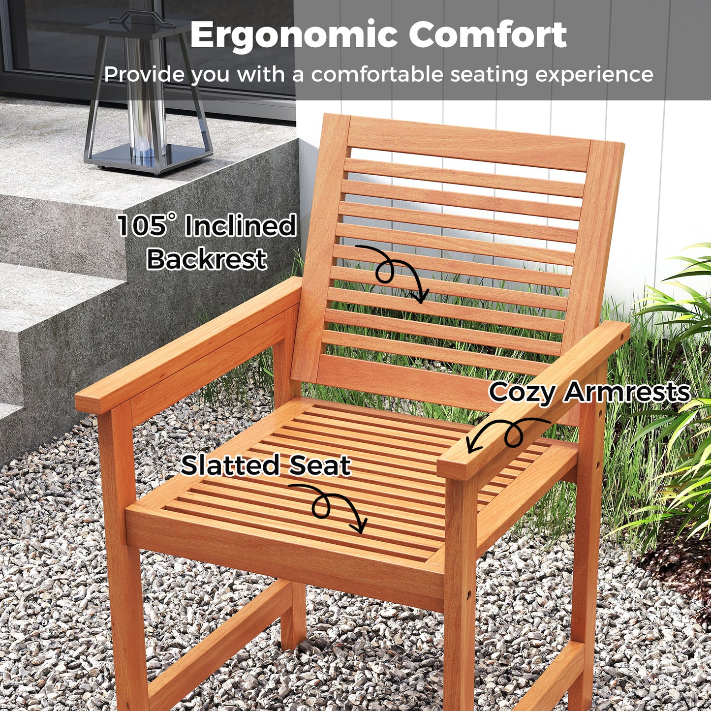 Patio Dining Chairs Set of 2 with Inclined Backrests