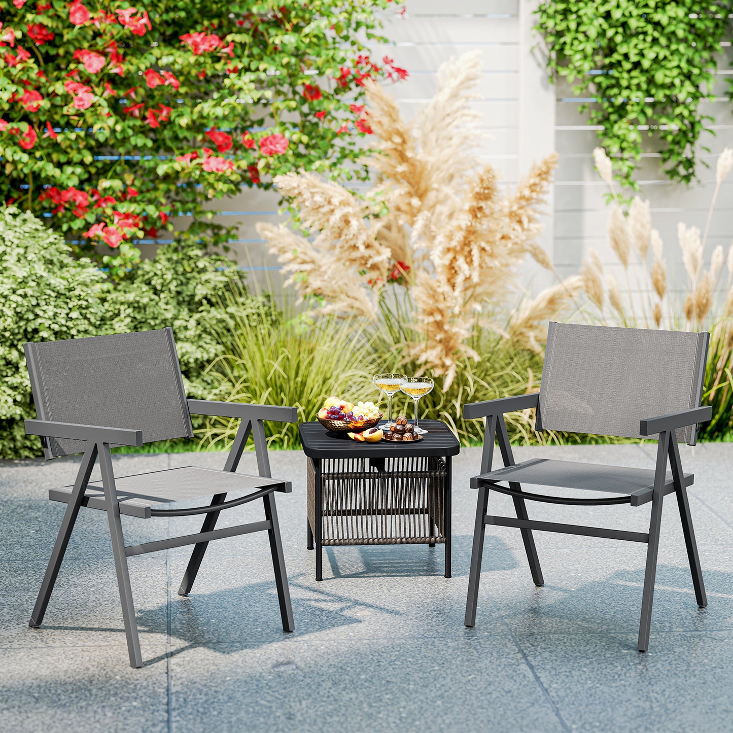 Outdoor Dining Chairs Set of 2 with Breathable Fabric