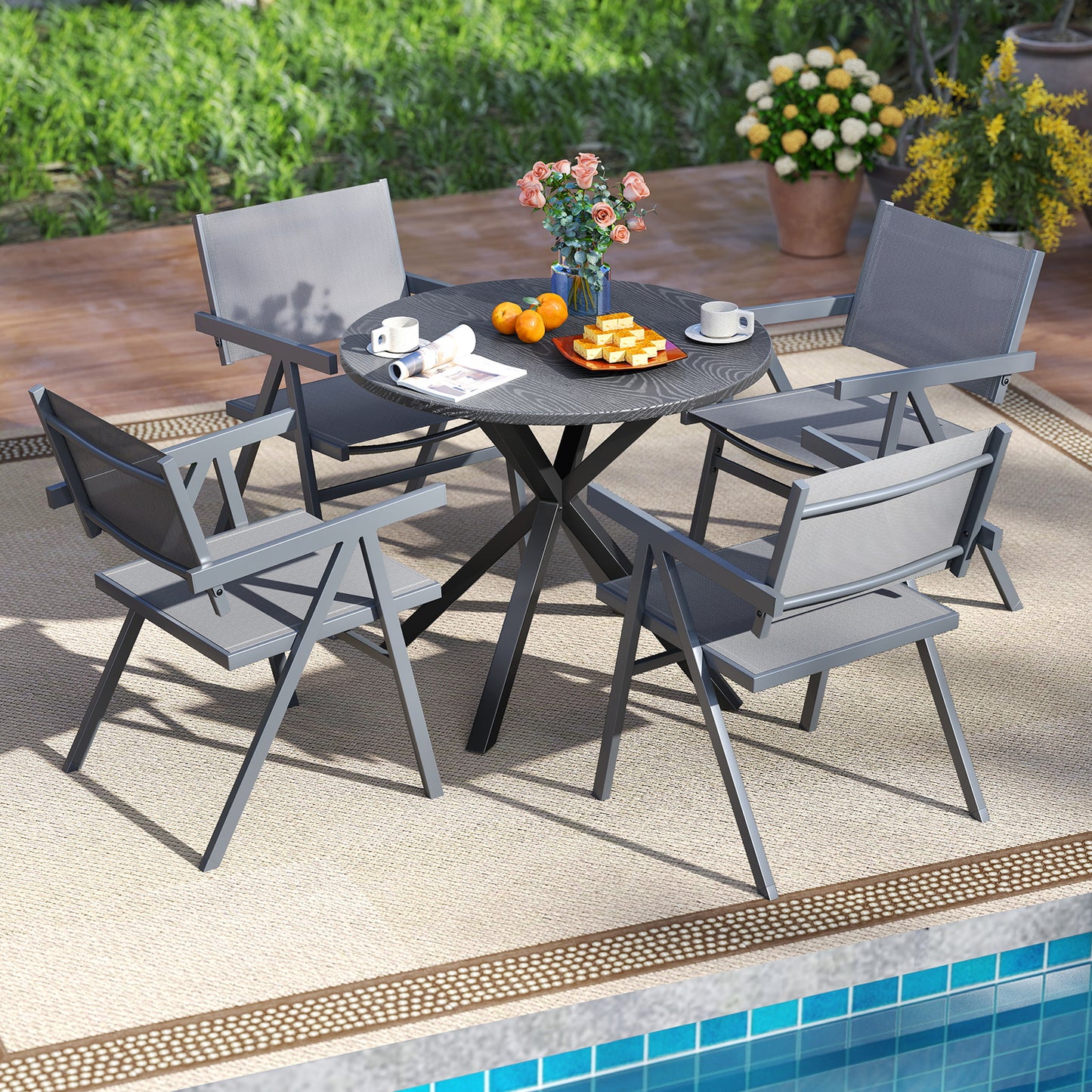 Outdoor Dining Chairs Set of 2 with Breathable Fabric