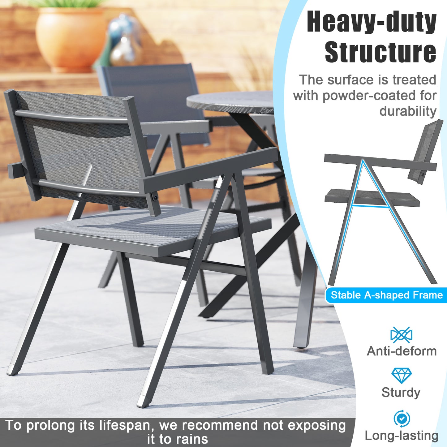 Outdoor Dining Chairs Set of 2 with Breathable Fabric