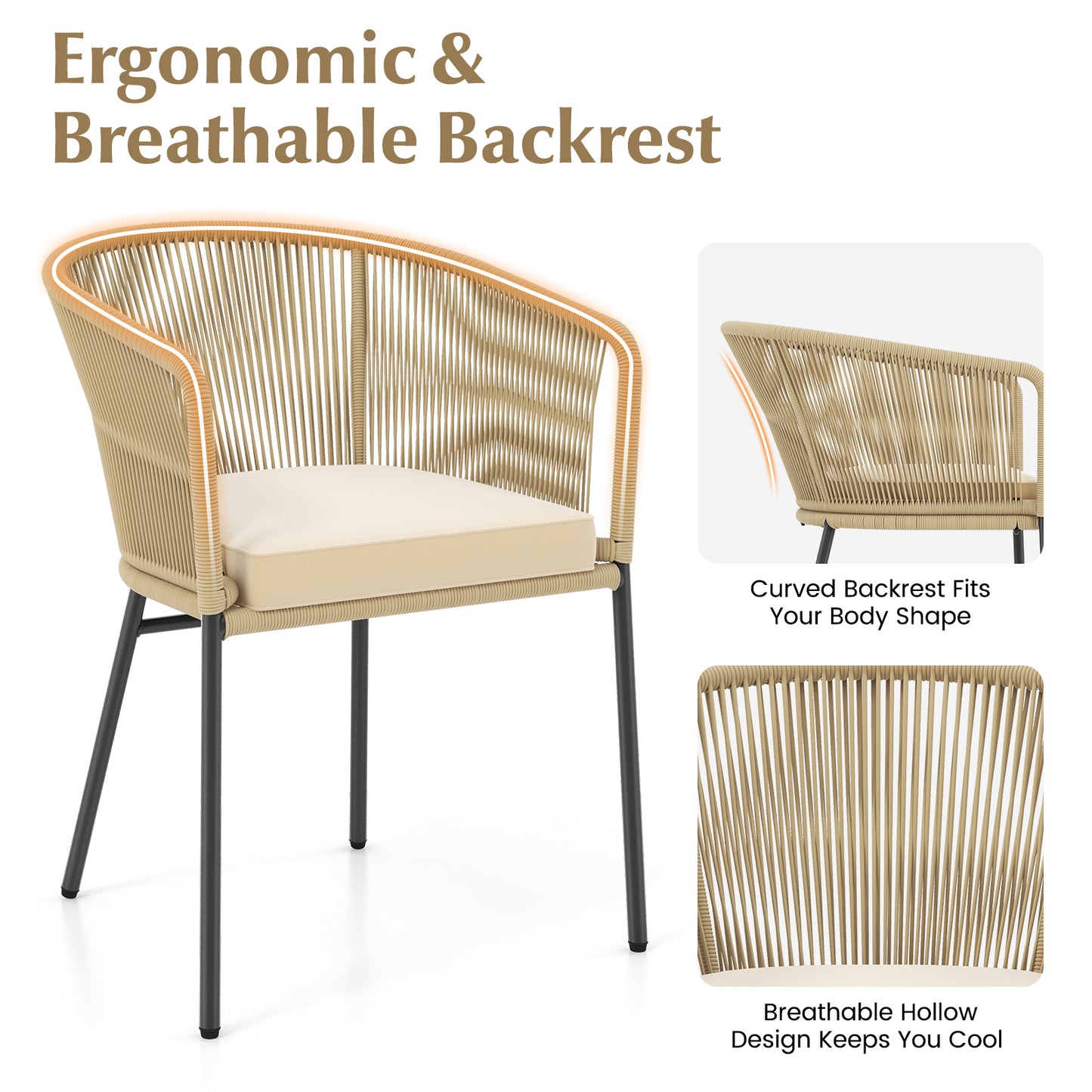 Patio Dining Chairs Set of 4 with Cushioned Seats