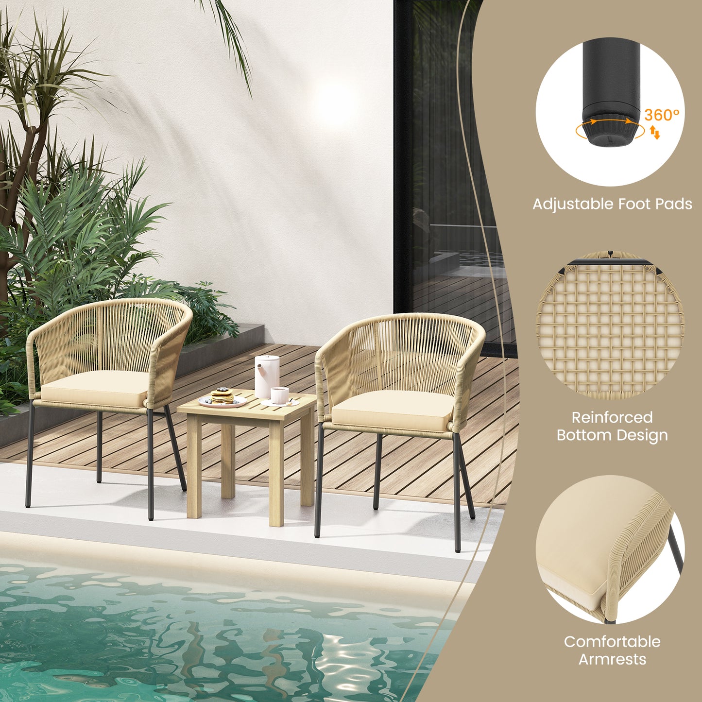 Patio Dining Chairs Set of 4 with Cushioned Seats