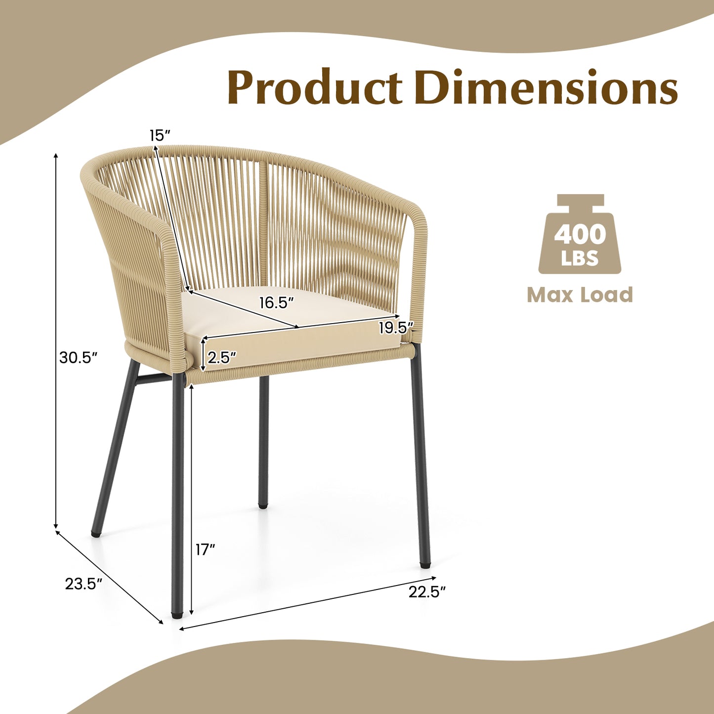 Patio Dining Chairs Set of 4 with Cushioned Seats