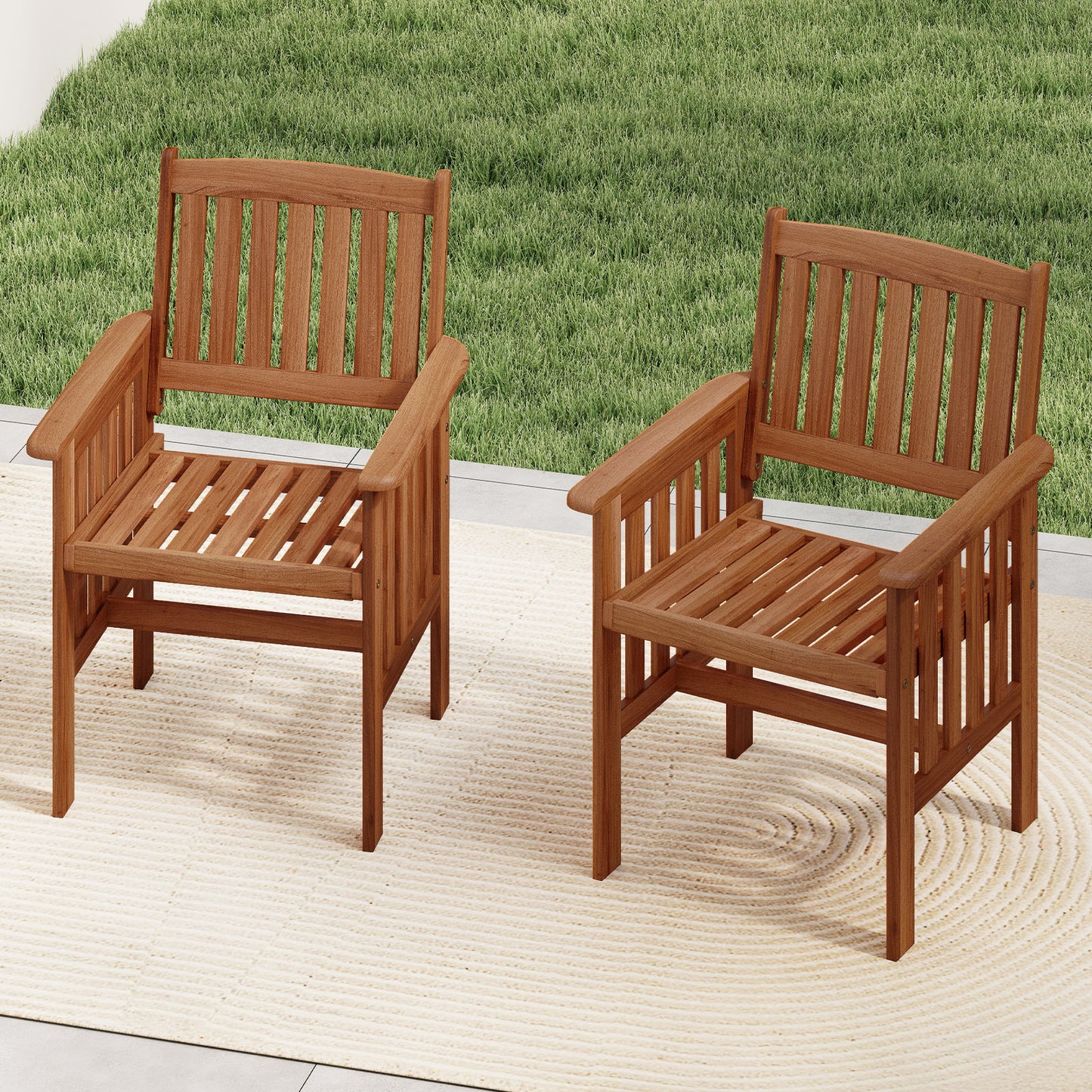 Solid Wood Patio Dining Chairs Set of 2 with Slatted Seat