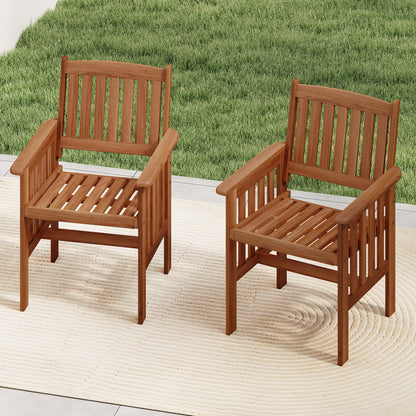 Solid Wood Patio Dining Chairs Set of 2 with Slatted Seat