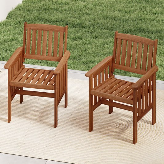 Solid Wood Patio Dining Chairs Set of 2 with Slatted Seat