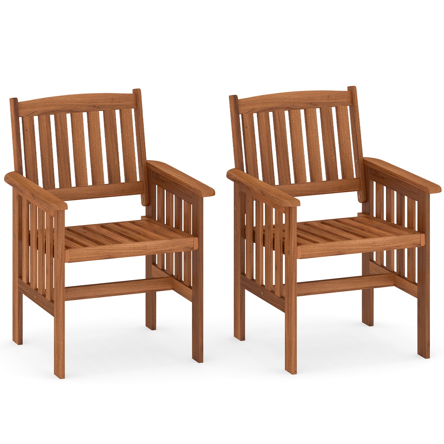 Solid Wood Patio Dining Chairs Set of 2 with Slatted Seat