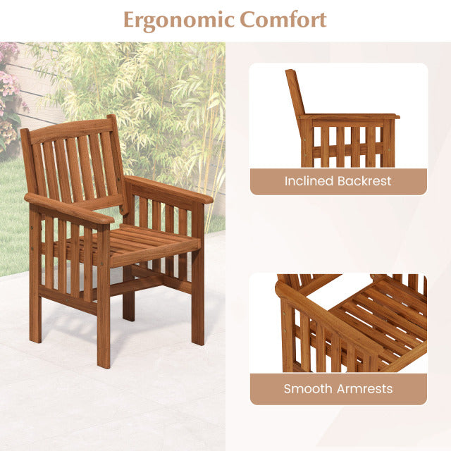 Solid Wood Patio Dining Chairs Set of 2 with Slatted Seat