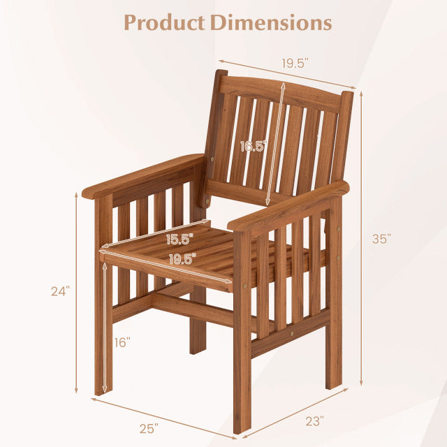 Solid Wood Patio Dining Chairs Set of 2 with Slatted Seat
