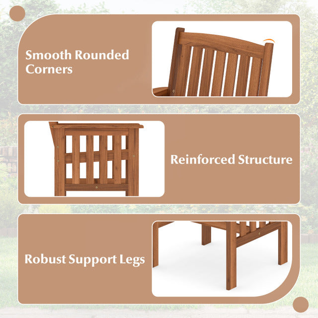 Solid Wood Patio Dining Chairs Set of 2 with Slatted Seat