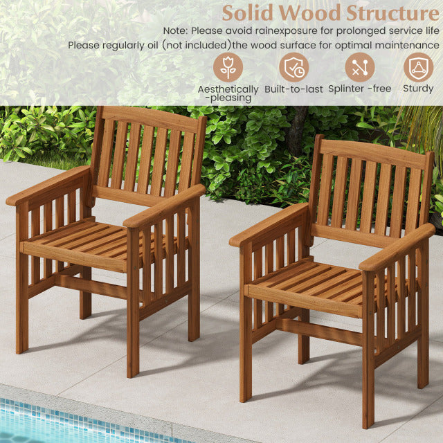Solid Wood Patio Dining Chairs Set of 2 with Slatted Seat