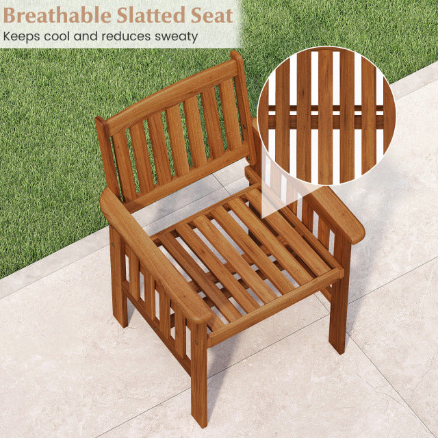 Solid Wood Patio Dining Chairs Set of 2 with Slatted Seat