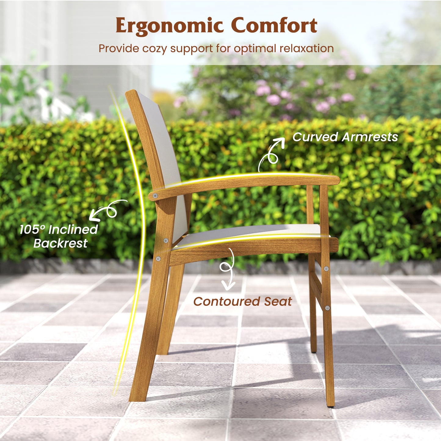 Patio Dining Chairs Set of 2 with Acacia Wood Frame