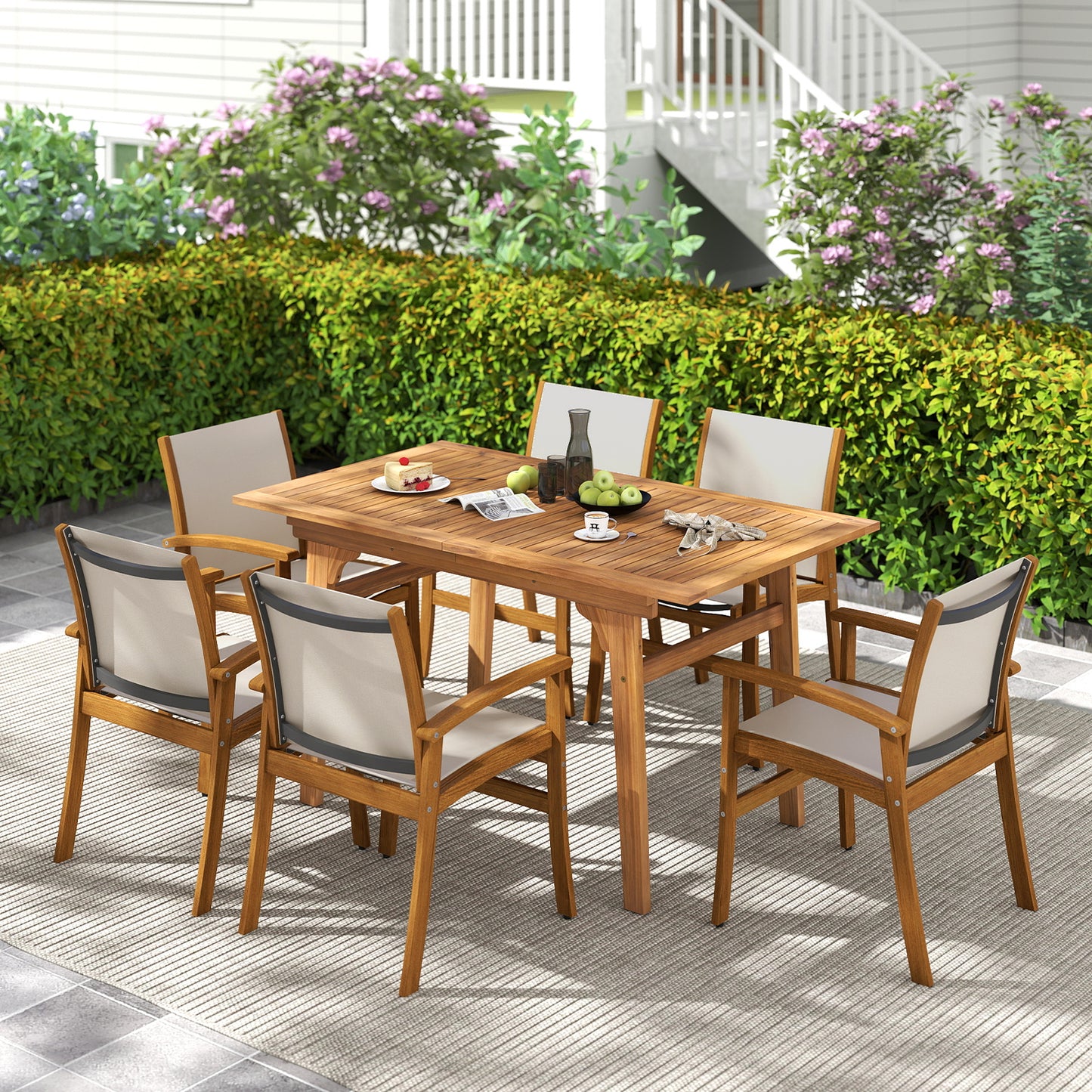 Patio Dining Chairs Set of 2 with Acacia Wood Frame