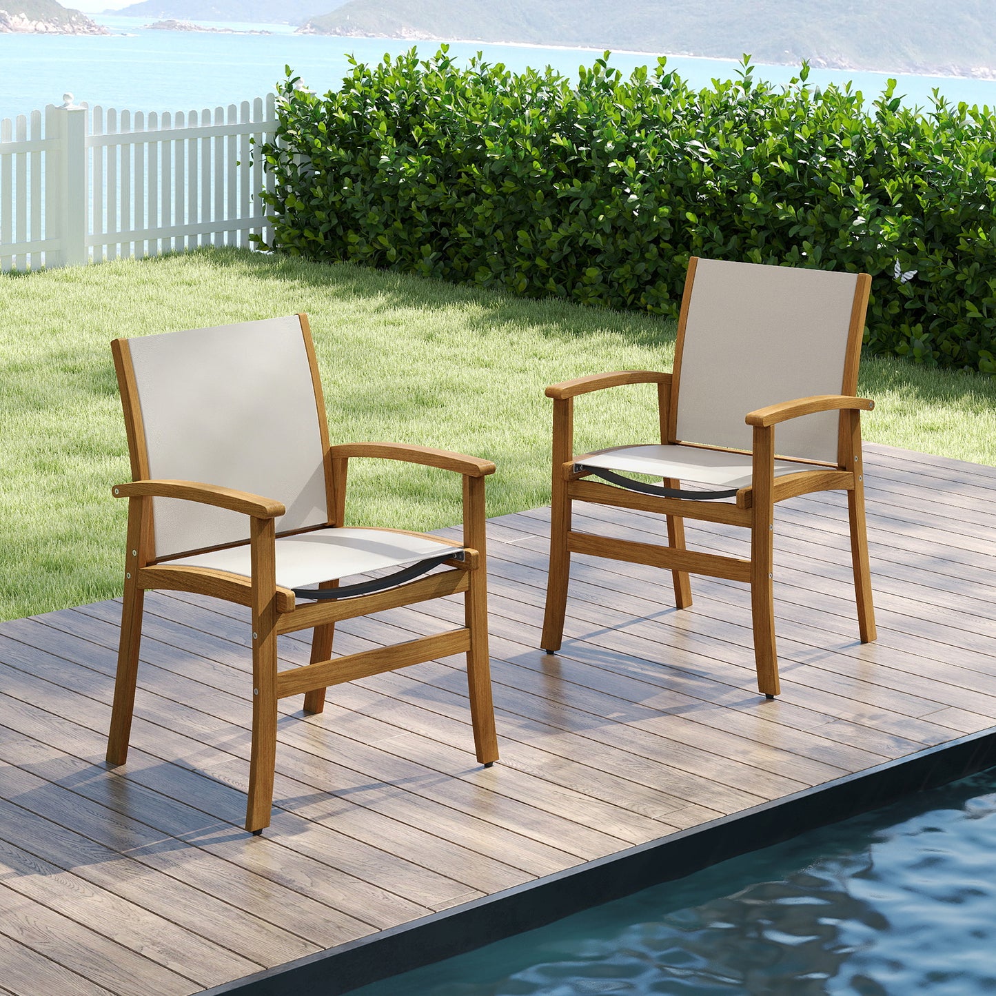 Patio Dining Chairs Set of 2 with Acacia Wood Frame