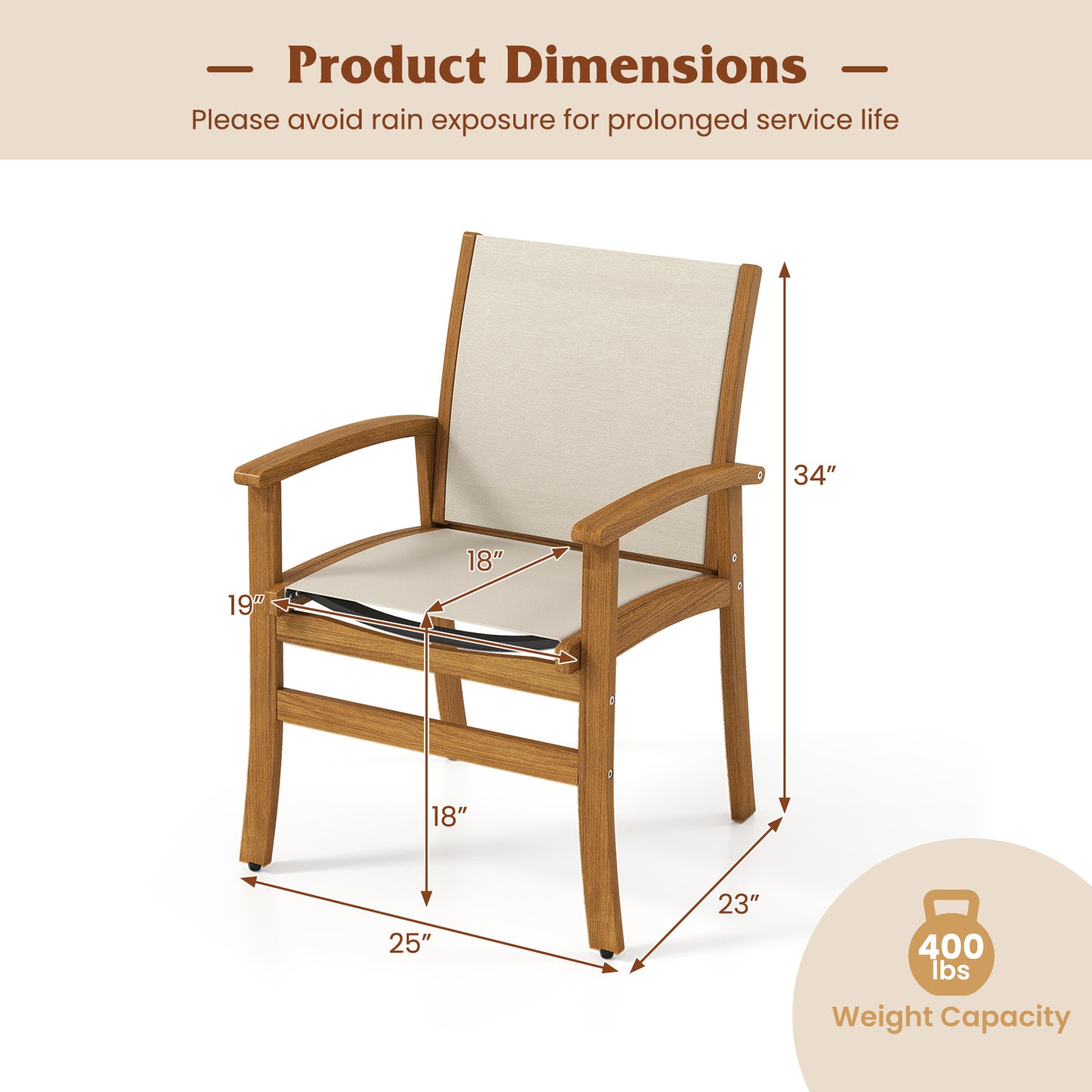 Patio Dining Chairs Set of 2 with Acacia Wood Frame