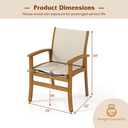 Patio Dining Chairs Set of 2 with Acacia Wood Frame