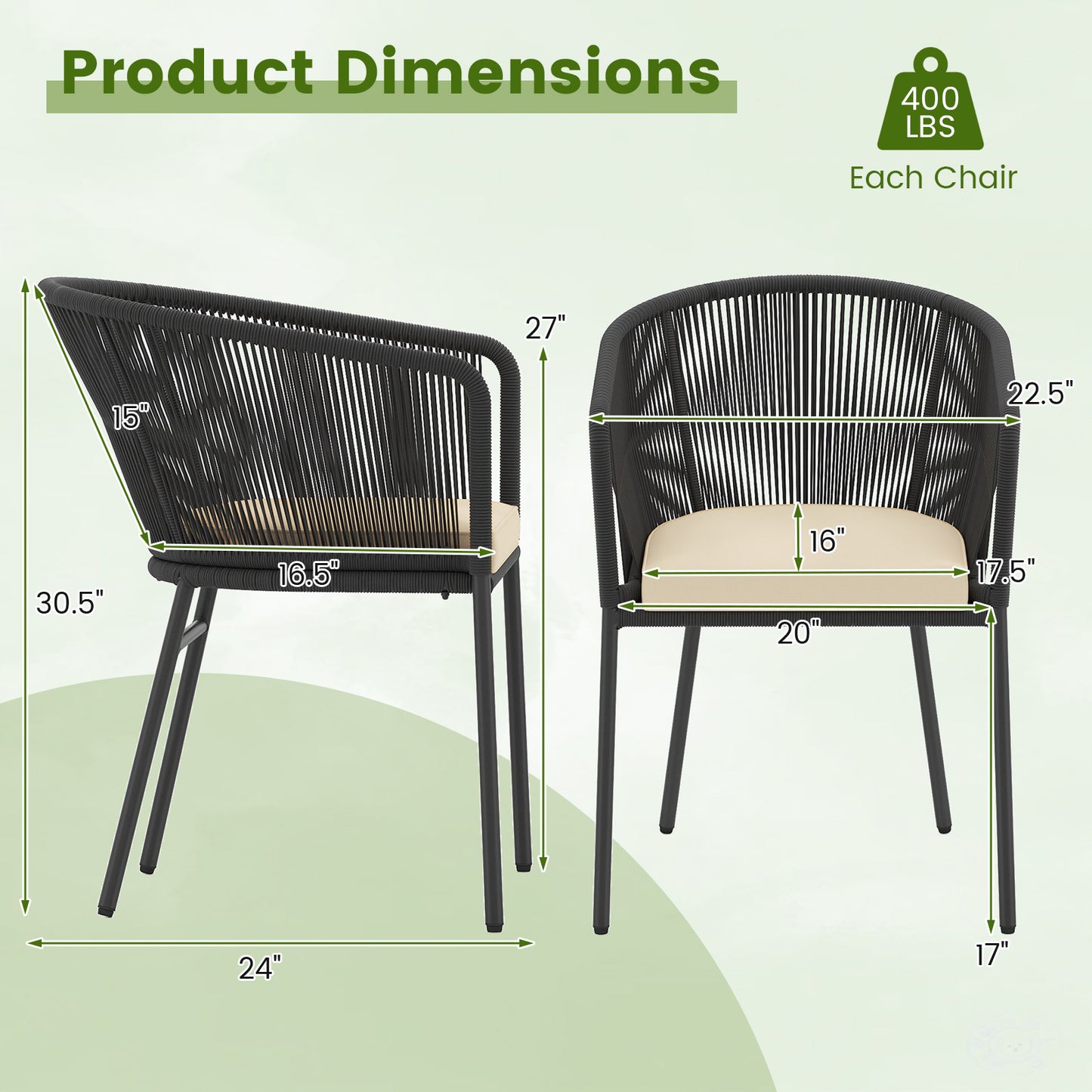 Patio Dining Chairs Set of 4 with Cushioned Seats