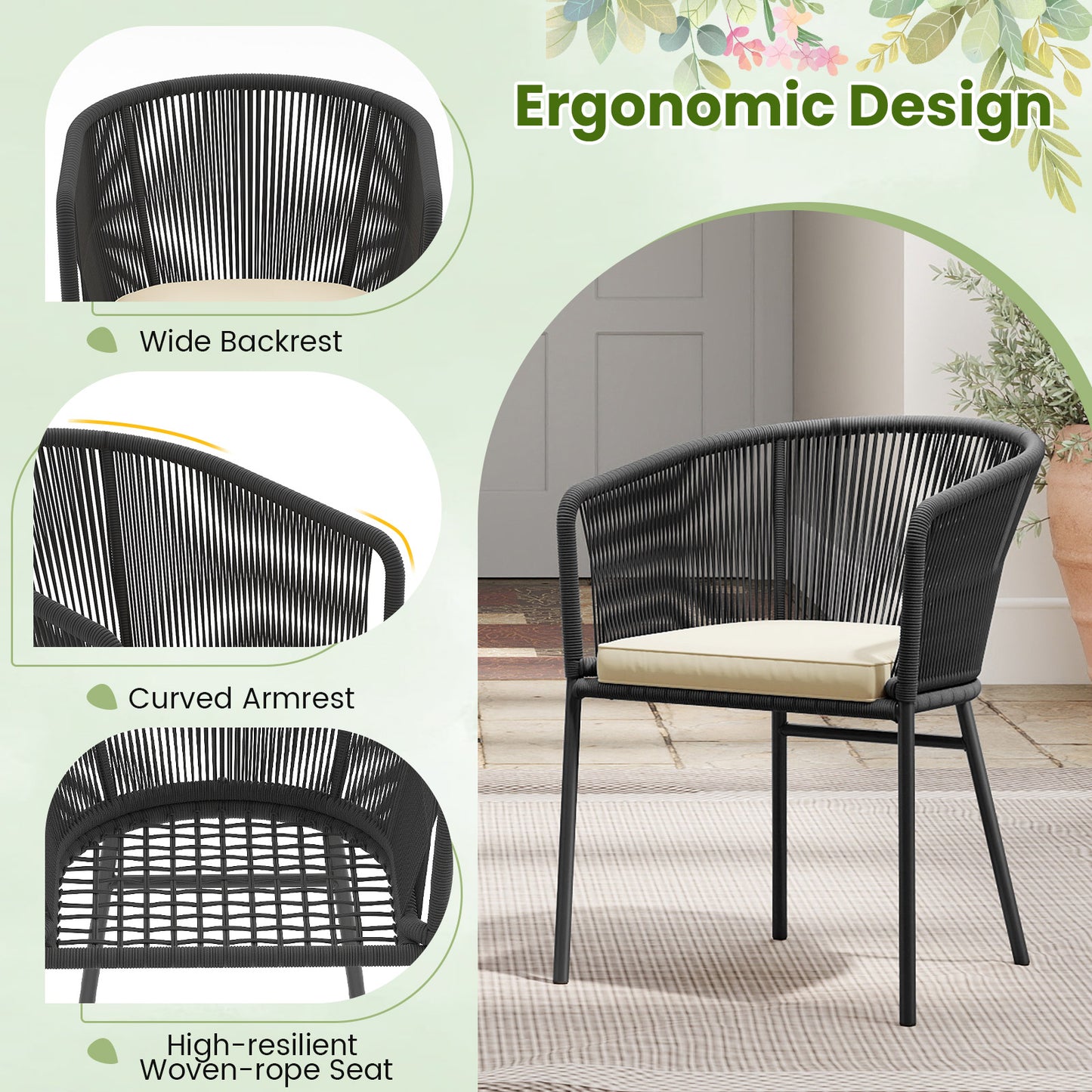 Patio Dining Chairs Set of 4 with Cushioned Seats