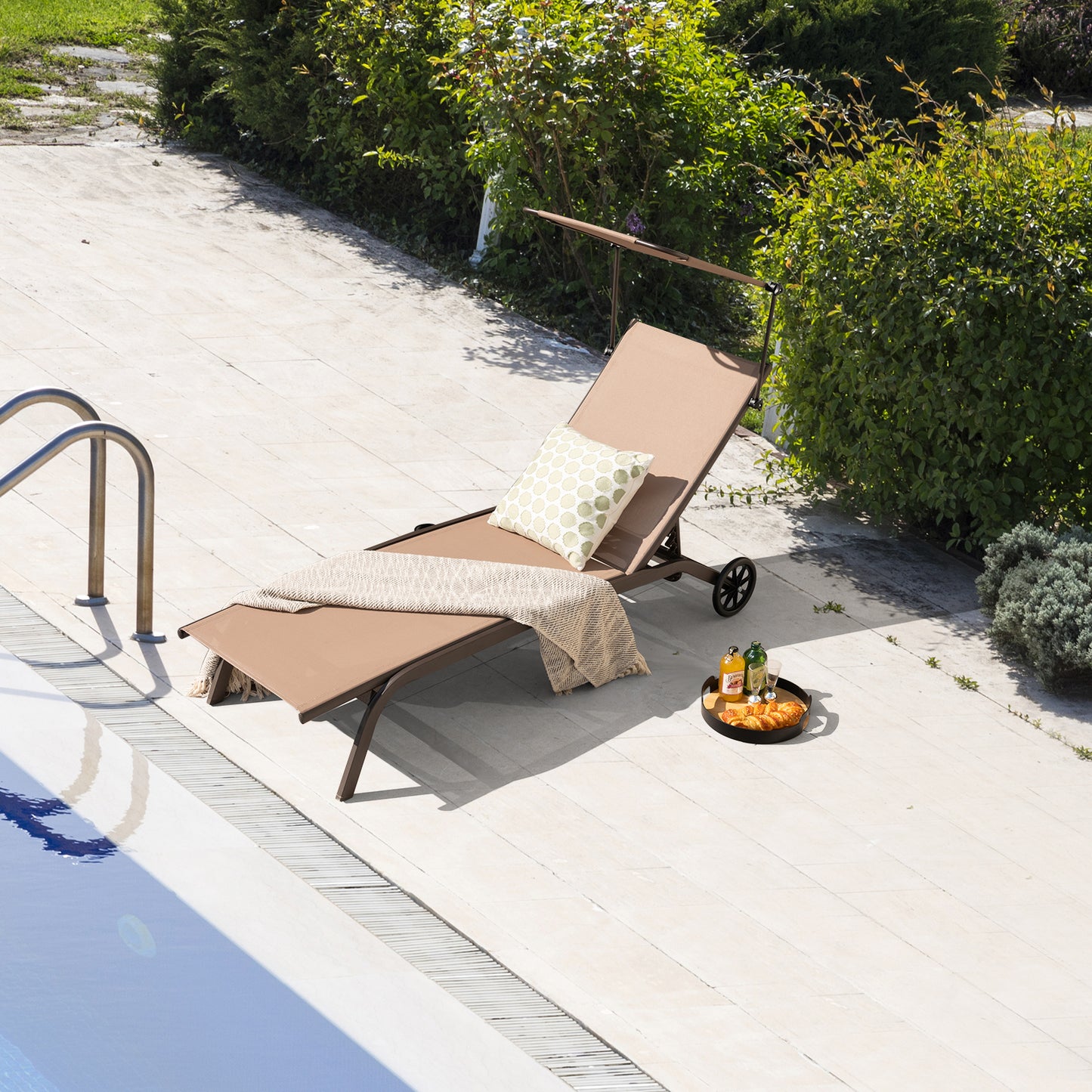 Adjustable Chaise Lounge Chair with Canopy and Wheels
