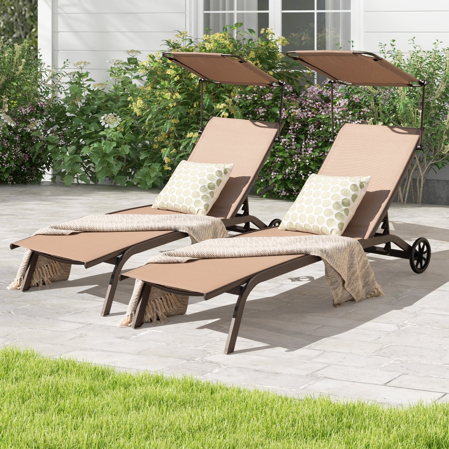 Adjustable Chaise Lounge Chair with Canopy and Wheels