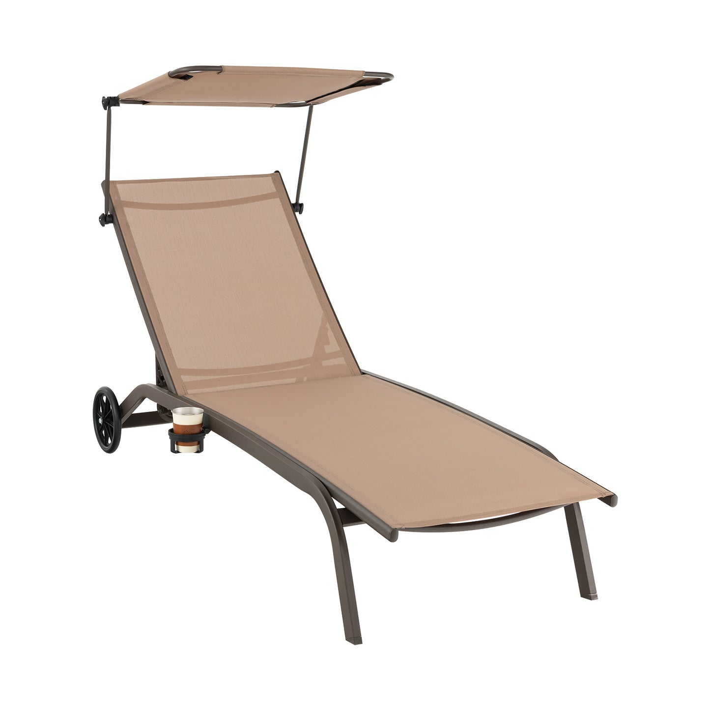 Adjustable Chaise Lounge Chair with Canopy and Wheels