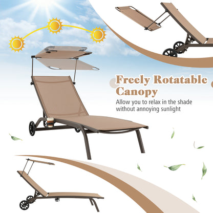 Adjustable Chaise Lounge Chair with Canopy and Wheels
