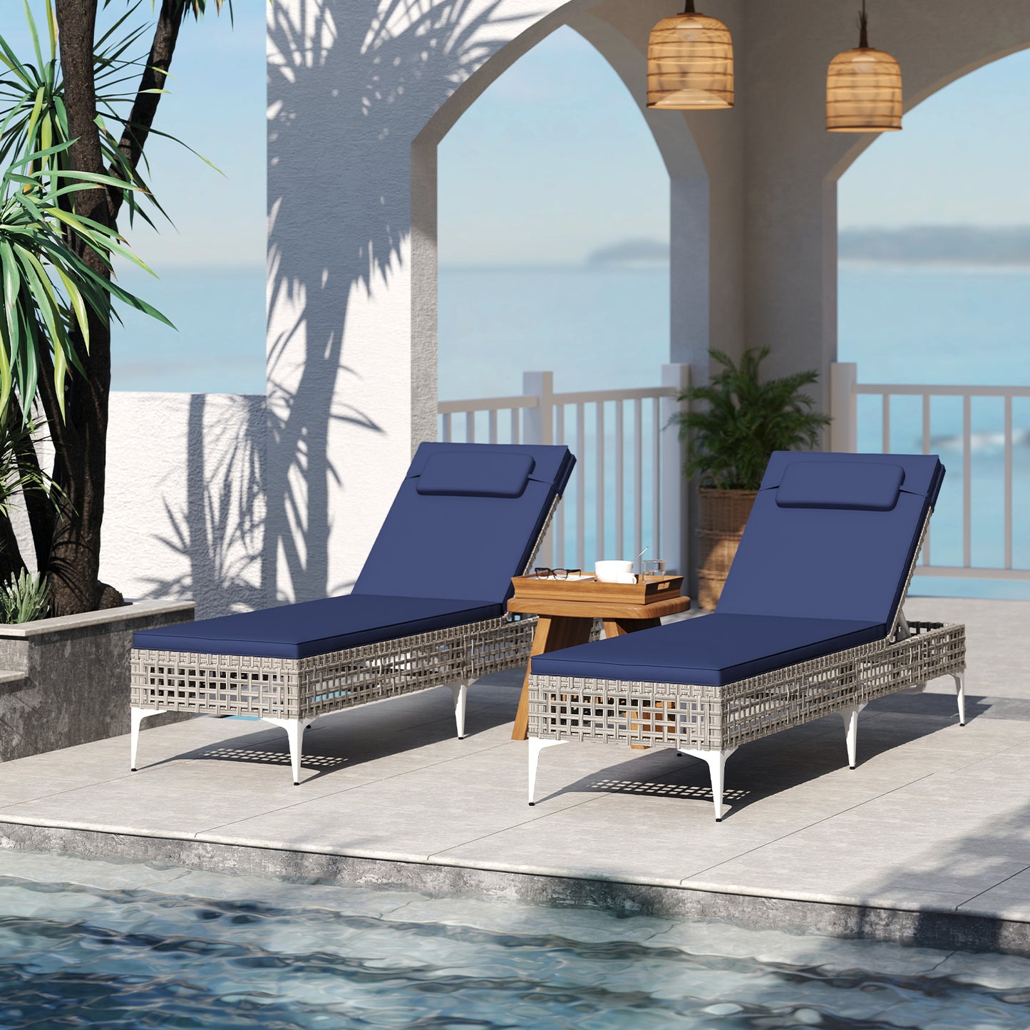Patio Chaise Lounge Chair Set with 6-Level Adjustable Backrest